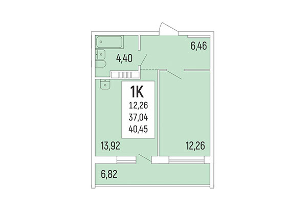 1-комнатная квартира 40,45 м² в Акация на Ватутина. Планировка