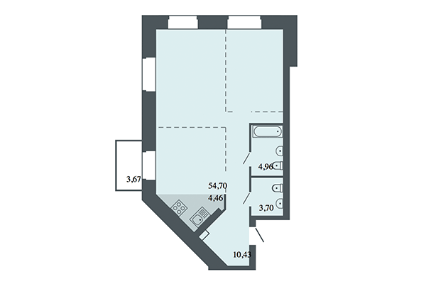 2-комнатная квартира 78,25 м² в ЖК Спектр. Планировка