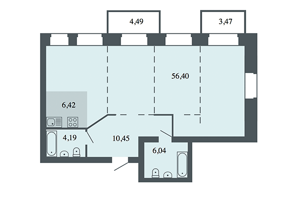 3-комнатная квартира 83,50 м² в ЖК Спектр. Планировка