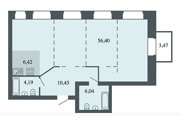 3-комнатная квартира 83,52 м² в ЖК Спектр. Планировка
