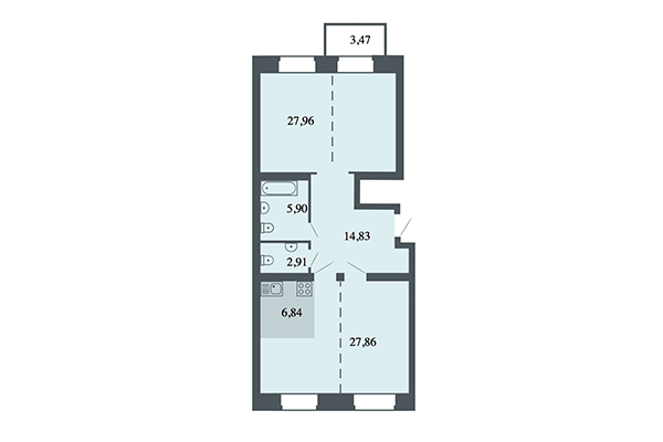 3-комнатная квартира 86,30 м² в ЖК Спектр. Планировка