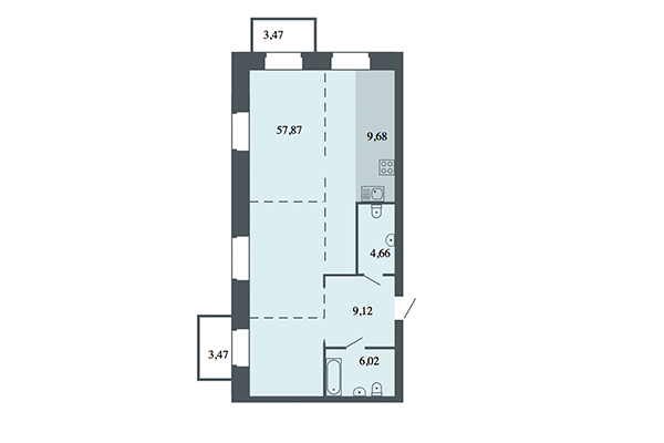 3-комнатная квартира 87,36 м² в ЖК Спектр. Планировка