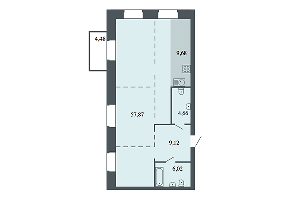 3-комнатная квартира 87,37 м² в ЖК Спектр. Планировка