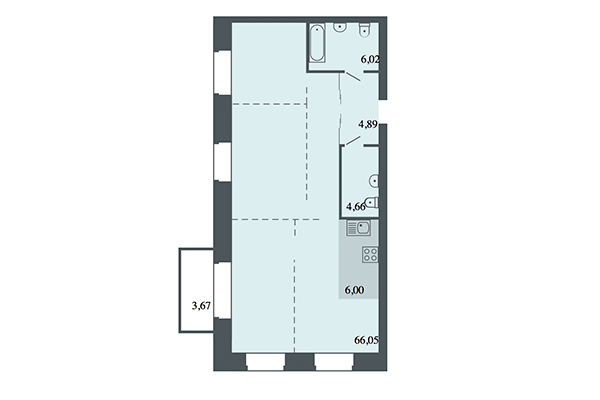 3-комнатная квартира 87,63 м² в ЖК Спектр. Планировка