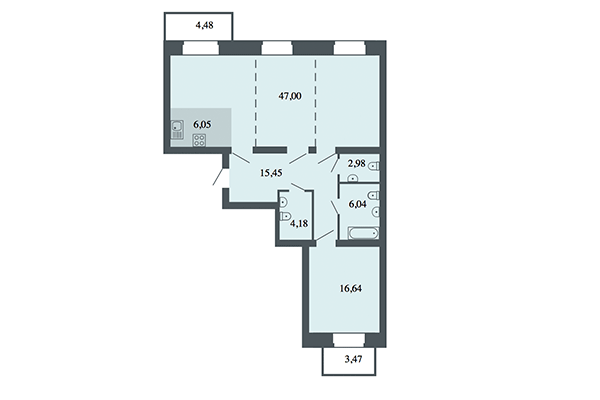 3-комнатная квартира 98,34 м² в ЖК Спектр. Планировка