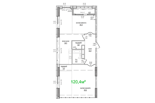 3-комнатная квартира 120,40 м² в ЖК Берлин. Планировка