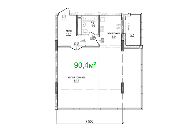 3-комнатная квартира 90,04 м² в ЖК Берлин. Планировка