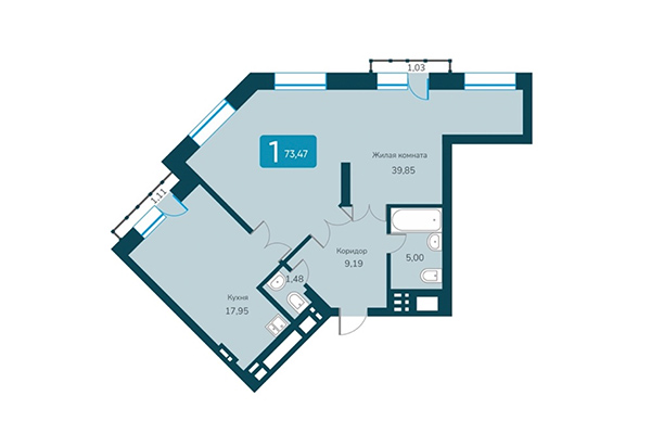 2-комнатная квартира 73,47 м² в ЖК Марсель 2. Планировка