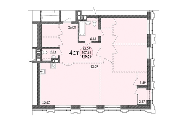 4-комнатная квартира 110,01 м² в ЖК Ричмонд. Планировка