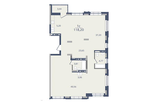 1-комнатная квартира 118,20 м² в ЖК Лев Толстой. Планировка