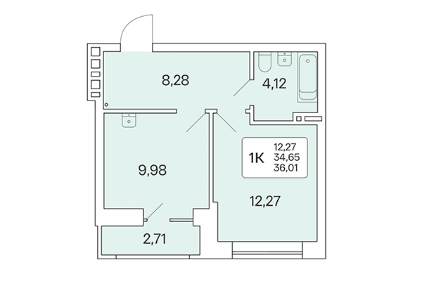 1-комнатная квартира 36,01 м² в Расцветай на Красном. Планировка