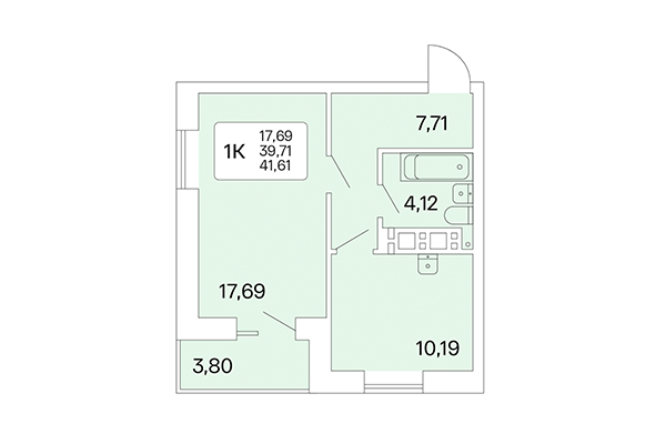 1-комнатная квартира 41,61 м² в Расцветай на Маркса. Планировка