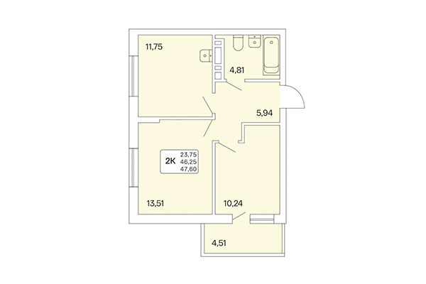 2-комнатная квартира 47,60 м² в Расцветай на Обской. Планировка