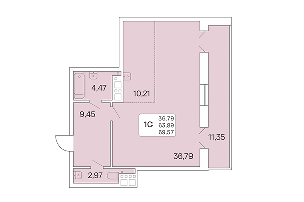 Студия 69,57 м² в Расцветай на Ядринцевской. Планировка