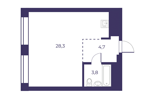 1-комнатная квартира 36,80 м² в ЖК Эфир. Планировка