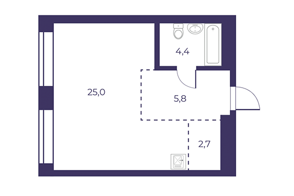 1-комнатная квартира 38,20 м² в ЖК Эфир. Планировка
