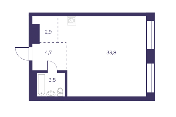 1-комнатная квартира 45,34 м² в ЖК Эфир. Планировка