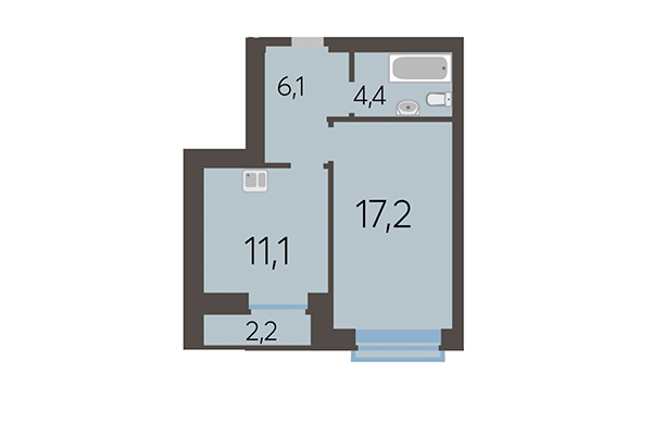 1-комнатная квартира 39,09 м² в ЖК Академия. Планировка
