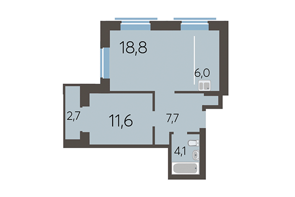 2-комнатная квартира 49,60 м² в ЖК Академия. Планировка