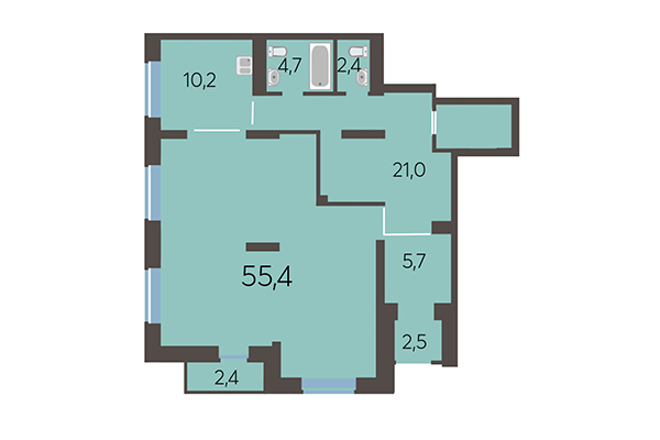1-комнатная квартира 72,10 м² в ЖК Академия. Планировка