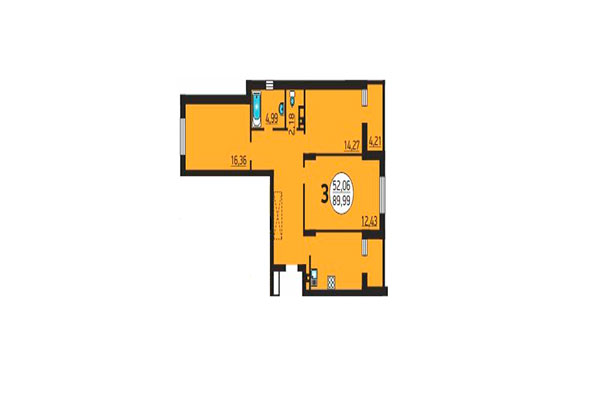 3-комнатная квартира 89,99 м² в ЖК 25 Лет Октября. Планировка