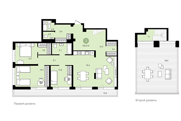 3-комнатная квартира 190,90 м² в Квартал Авиатор. Планировка