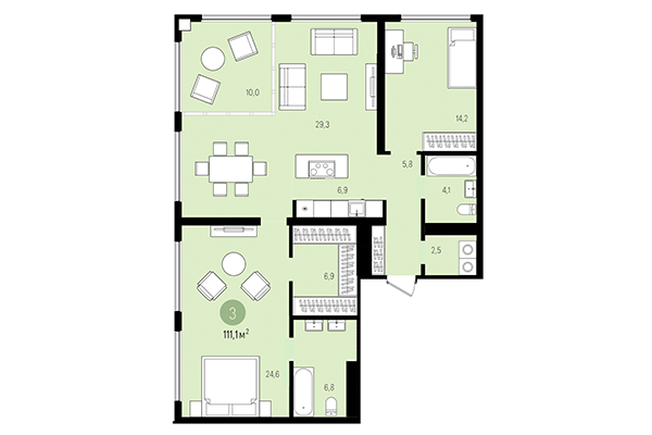 3-комнатная квартира 111,10 м² в Квартал на Декабристов. Планировка