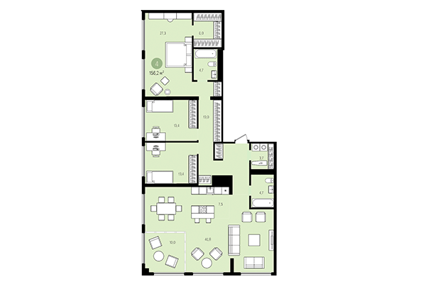 4-комнатная квартира 156,20 м² в Квартал на Декабристов. Планировка
