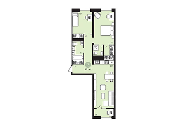2-комнатная квартира 83,20 м² в Квартал Лебедевский. Планировка