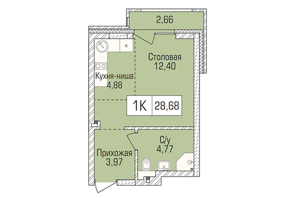 Студия 28,69 м² в ЖК Цивилизация. Планировка