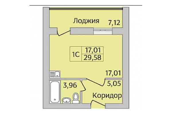 Студия 29,58 м² в Микрорайон Дивногорский. Планировка
